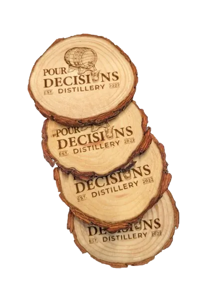 Set of four natural cut wooden coasters