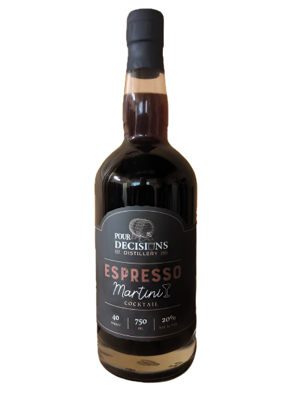A bottle of Espresso Martini Cocktail by Pour Decisions Distillery.