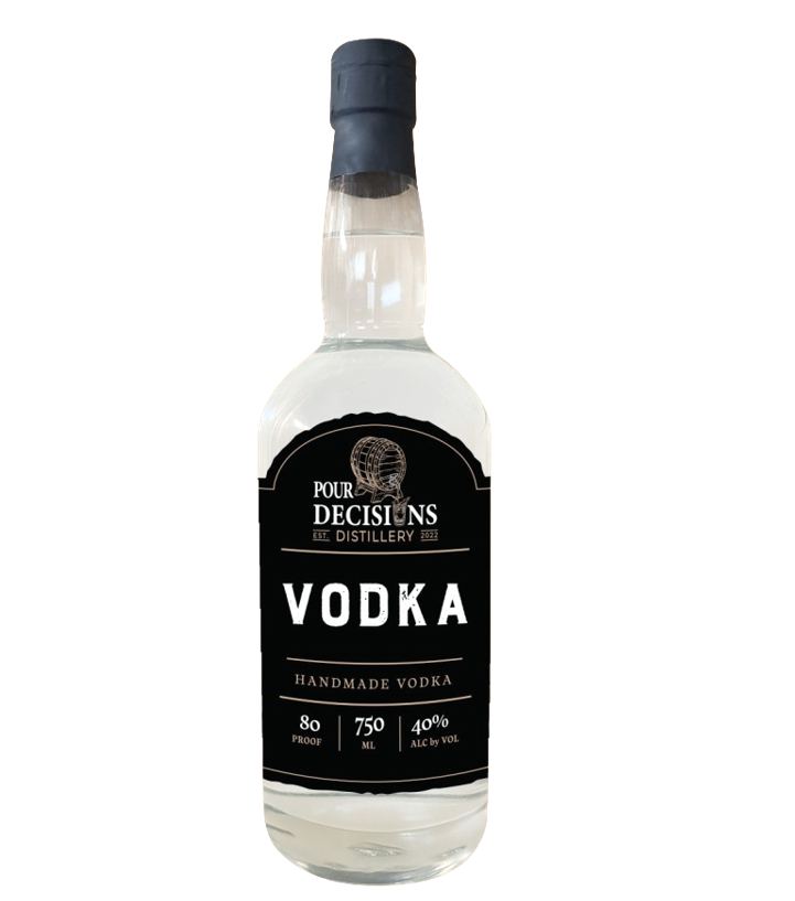 Bottle of Pour Decisions vodka on a white background